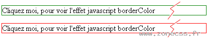 copie d'écran de l'affichage de la propriété JS / CSS borderColor