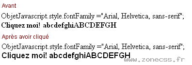 copie d'écran de l'affichage de la propriété JS / CSS fontFamily