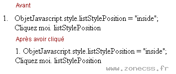 copie d'écran de l'affichage de la propriété JS / CSS listStylePosition